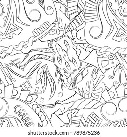Seamless mehndi vector pattern. Hand-made illustration. Black and white binary pattern, monochrome doodle texture.