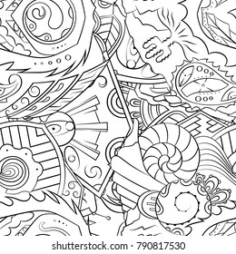 Seamless mehndi vector pattern. Hand-made illustration. Black and white binary pattern, monochrome doodle texture.