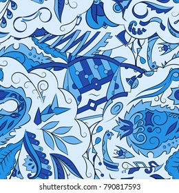 Seamless mehndi vector pattern. Hand-made ethnic illustration. Colorful doodle texture.