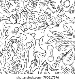 Seamless mehndi vector pattern. Hand-made illustration. Black and white binary pattern, monochrome doodle texture.