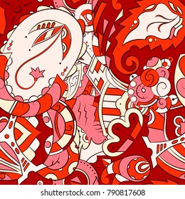 Seamless mehndi vector pattern. Hand-made ethnic illustration. Colorful doodle texture.