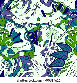 Seamless mehndi vector pattern. Hand-made ethnic illustration. Colorful doodle texture.