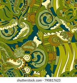 Seamless mehndi vector pattern. Hand-made ethnic illustration. Colorful doodle texture.