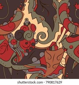 Seamless mehndi vector pattern. Hand-made ethnic illustration. Colorful doodle texture.