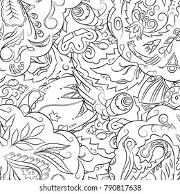 Seamless mehndi vector pattern. Hand-made illustration. Black and white binary pattern, monochrome doodle texture.