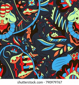 Seamless mehndi vector pattern. Hand-made ethnic illustration. Colorful doodle texture.