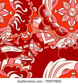 Seamless mehndi vector pattern. Hand-made ethnic illustration. Colorful doodle texture.