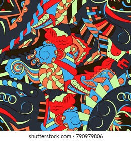 Seamless mehndi vector pattern. Hand-made ethnic illustration. Colorful doodle texture.