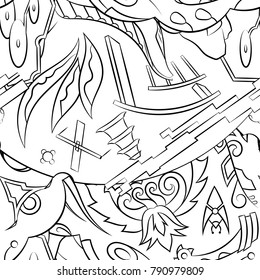 Seamless mehndi vector pattern. Hand-made illustration. Black and white binary pattern, monochrome doodle texture.