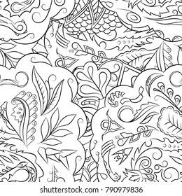 Seamless mehndi vector pattern. Hand-made illustration. Black and white binary pattern, monochrome doodle texture.