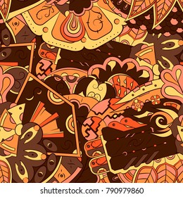 Seamless mehndi vector pattern. Hand-made ethnic illustration. Colorful doodle texture.