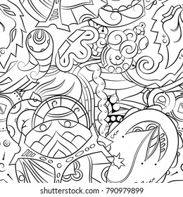 Seamless mehndi vector pattern. Hand-made illustration. Black and white binary pattern, monochrome doodle texture.