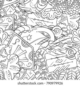 Seamless mehndi vector pattern. Hand-made illustration. Black and white binary pattern, monochrome doodle texture.