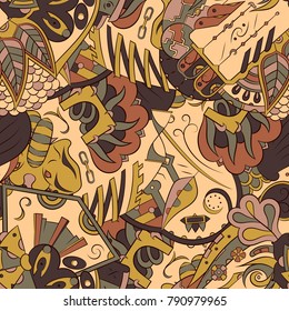 Seamless mehndi vector pattern. Hand-made ethnic illustration. Colorful doodle texture.