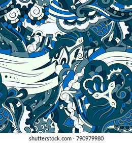 Seamless mehndi vector pattern. Hand-made ethnic illustration. Colorful doodle texture.