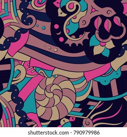 Seamless mehndi vector pattern. Hand-made ethnic illustration. Colorful doodle texture.