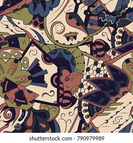 Seamless mehndi vector pattern. Hand-made ethnic illustration. Colorful doodle texture.