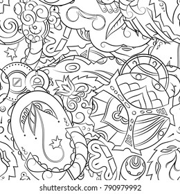 Seamless mehndi vector pattern. Hand-made illustration. Black and white binary pattern, monochrome doodle texture.