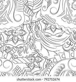 Seamless mehndi vector pattern. Hand-made illustration. Black and white binary pattern, monochrome doodle texture.