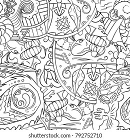 Seamless mehndi vector pattern. Hand-made illustration. Black and white binary pattern, monochrome doodle texture.