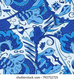 Seamless mehndi vector pattern. Hand-made ethnic illustration. Colorful doodle texture.