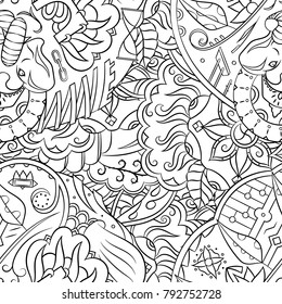 Seamless mehndi vector pattern. Hand-made illustration. Black and white binary pattern, monochrome doodle texture.