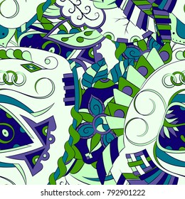 Seamless mehndi vector pattern. Hand-made ethnic illustration. Colorful doodle texture.