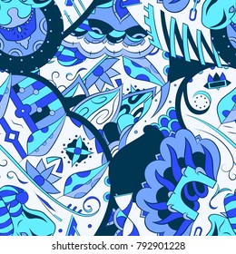 Seamless mehndi vector pattern. Hand-made ethnic illustration. Colorful doodle texture.