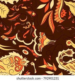 Seamless mehndi vector pattern. Hand-made ethnic illustration. Colorful doodle texture.