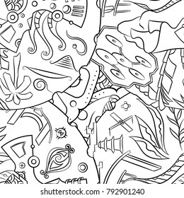 Seamless mehndi vector pattern. Hand-made illustration. Black and white binary pattern, monochrome doodle texture.