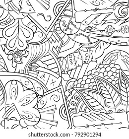 Seamless mehndi vector pattern. Hand-made illustration. Black and white binary pattern, monochrome doodle texture.