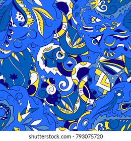 Seamless mehndi vector pattern. Hand-made ethnic illustration. Colorful doodle texture.