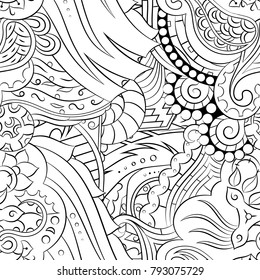 Seamless mehndi vector pattern. Hand-made illustration. Black and white binary pattern, monochrome doodle texture.