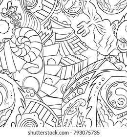 Seamless mehndi vector pattern. Hand-made illustration. Black and white binary pattern, monochrome doodle texture.