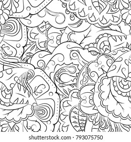 Seamless mehndi vector pattern. Hand-made illustration. Black and white binary pattern, monochrome doodle texture.