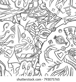 Seamless mehndi vector pattern. Hand-made illustration. Black and white binary pattern, monochrome doodle texture.