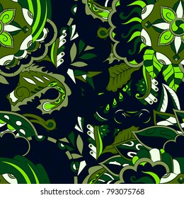 Seamless mehndi vector pattern. Hand-made ethnic illustration. Colorful doodle texture.