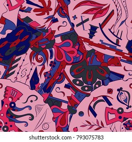 Seamless mehndi vector pattern. Hand-made ethnic illustration. Colorful doodle texture.