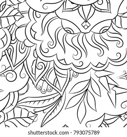 Seamless mehndi vector pattern. Hand-made illustration. Black and white binary pattern, monochrome doodle texture.