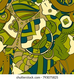 Seamless mehndi vector pattern. Hand-made ethnic illustration. Colorful doodle texture.