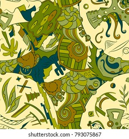 Seamless mehndi vector pattern. Hand-made ethnic illustration. Colorful doodle texture.