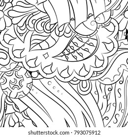 Seamless mehndi vector pattern. Hand-made illustration. Black and white binary pattern, monochrome doodle texture.
