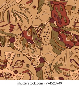 Seamless mehndi vector pattern. Hand-made ethnic illustration. Colorful doodle texture.