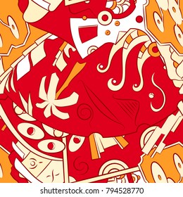 Seamless mehndi vector pattern. Hand-made ethnic illustration. Colorful doodle texture.
