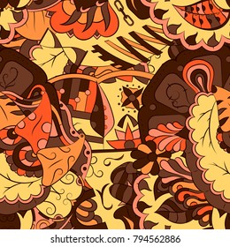 Seamless mehndi vector pattern. Hand-made ethnic illustration. Colorful doodle texture.
