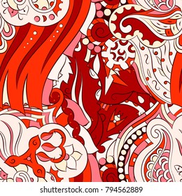 Seamless mehndi vector pattern. Hand-made ethnic illustration. Colorful doodle texture.