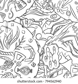 Seamless mehndi vector pattern. Hand-made illustration. Black and white binary pattern, monochrome doodle texture.