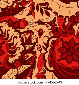 Seamless mehndi vector pattern. Hand-made ethnic illustration. Colorful doodle texture.