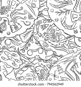 Seamless mehndi vector pattern. Hand-made illustration. Black and white binary pattern, monochrome doodle texture.