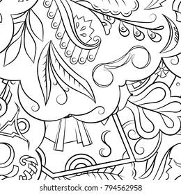 Seamless mehndi vector pattern. Hand-made illustration. Black and white binary pattern, monochrome doodle texture.